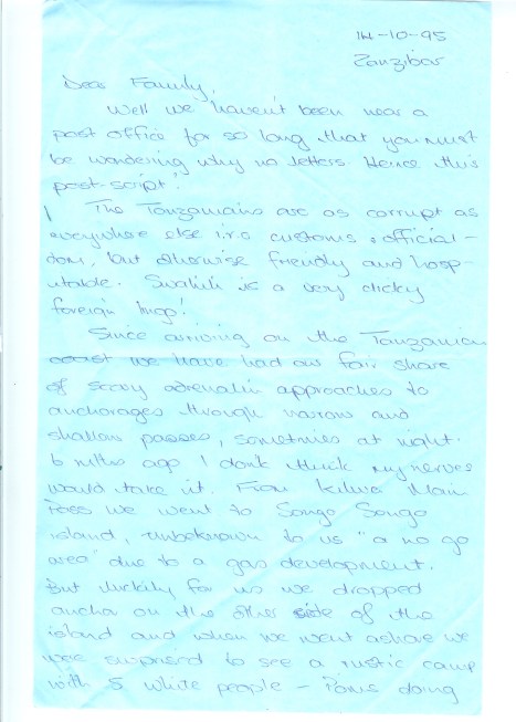 Val's letter home from Zanzibar 14th Oct '95 000