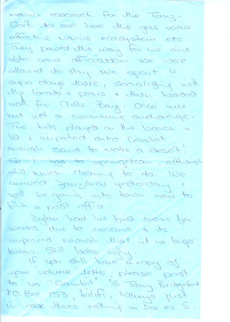 Val's letter home from Zanzibar 14th Oct '95 001