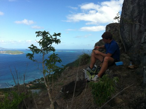 Lunch with Mayreau and Tobago Cays in the background